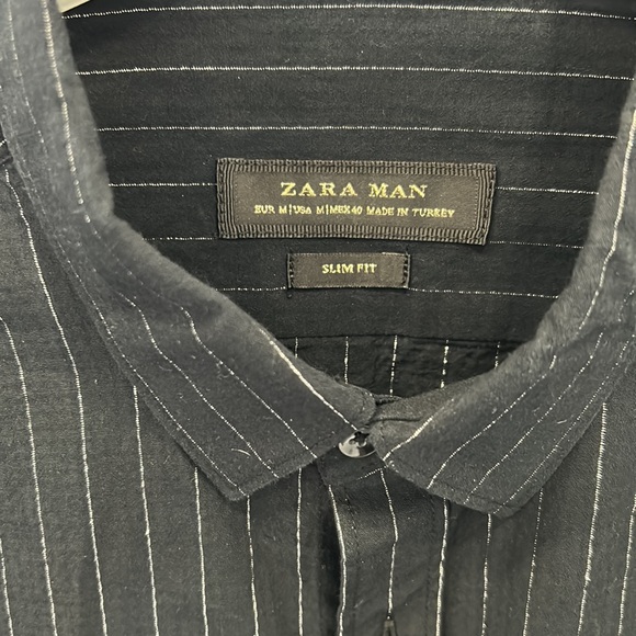 Vintage slim fit black with silver pinstripes Zara men’s shirt - Picture 2 of 5